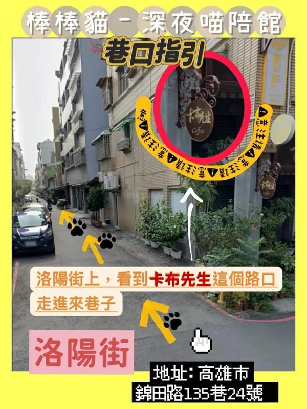 棒棒貓巷口指引二：洛陽街上看到「卡布先生咖啡」這個路口走進來巷子